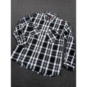 Vintage Five Brother Flannel Shirt Large Tall Black Plaid Heavyweight Sanforized